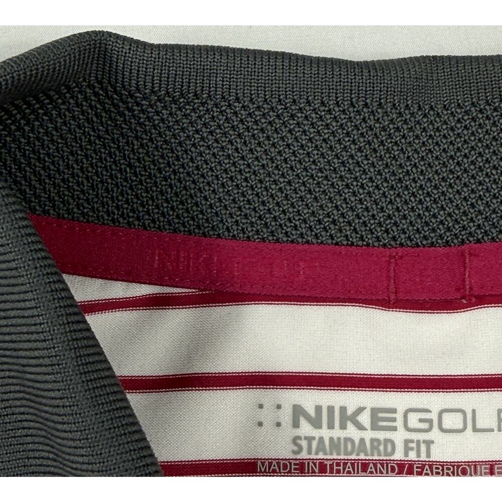 Nike Golf Polo Shirt Standard Fit Dri-Fit white red Striped Stretch Men's Sz L - Picture 6 of 13